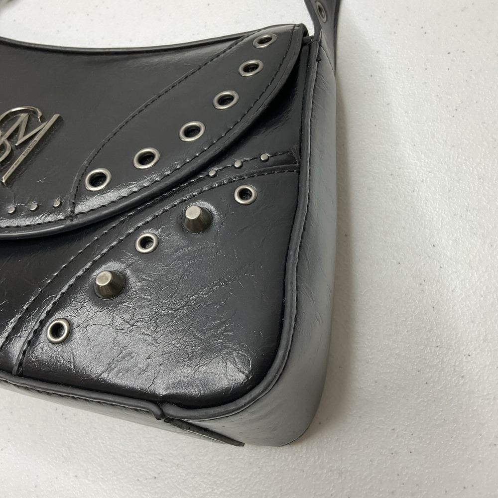 Steve Madden BMargy Shoulder Bag Purse Black Faux Leather Studded Y2K SM Logo - Picture 3 of 9
